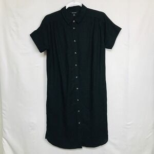 Well Worn Womens S Black Linen Blend Button Down Shirt Dress Short Sleeve